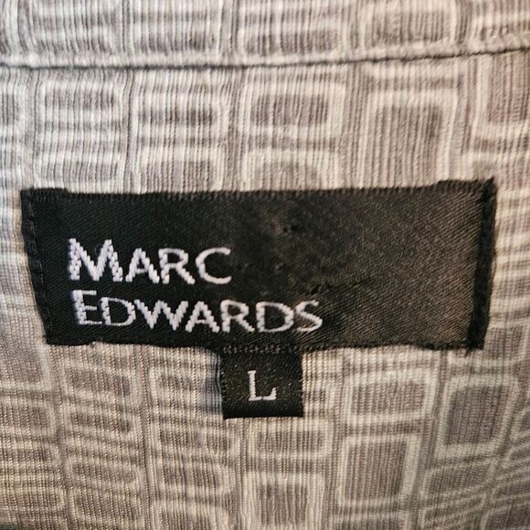 Marc Edwards Men Size L 100% Silk Casual Button Up Shirt Green Geometric Print - Picture 6 of 8